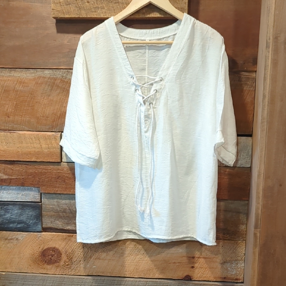Unisex White Lace-Up Top